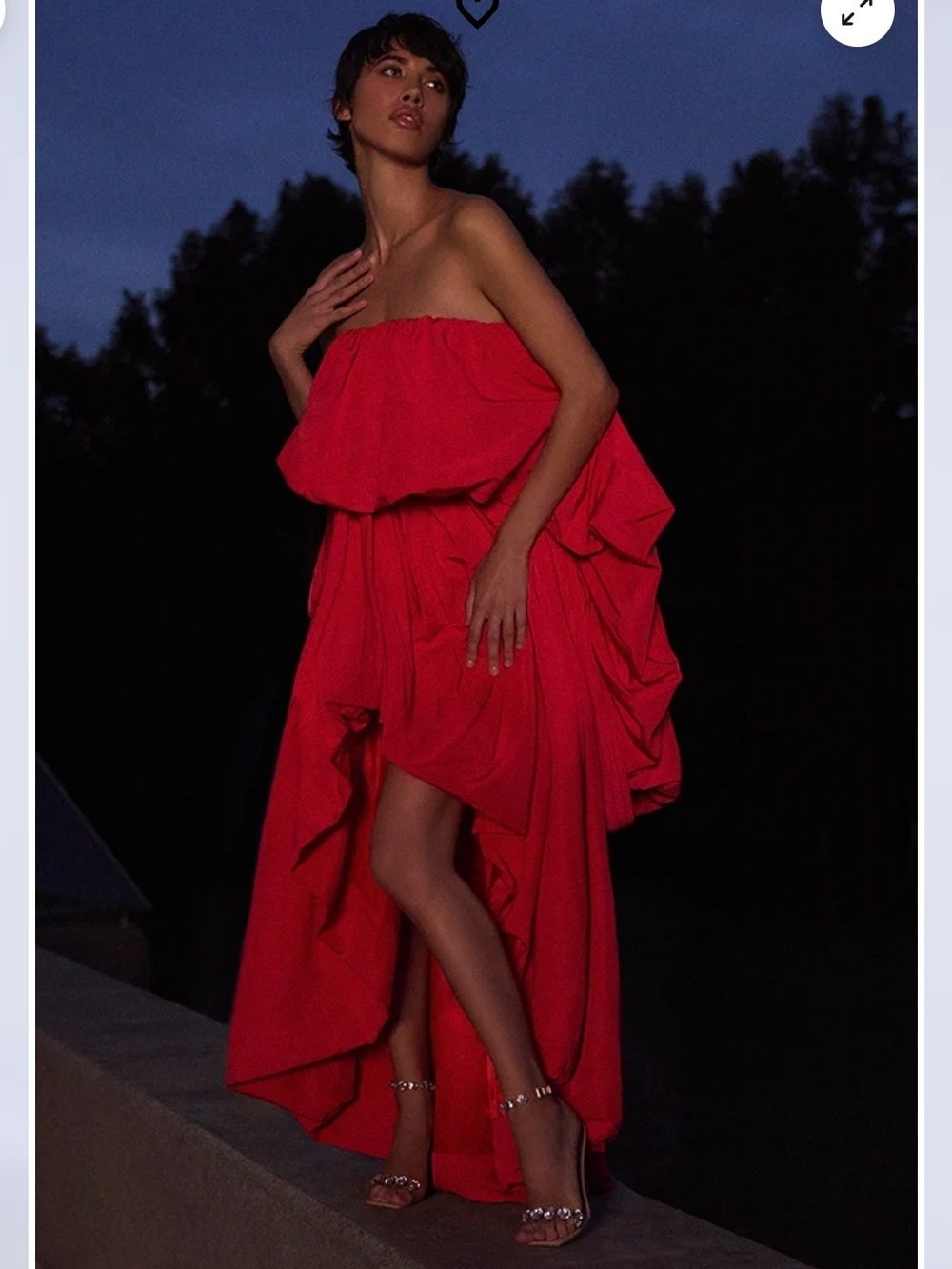 BCBGMAXAZRIA Talia Strapless Red Ruffle High-Low Gown size 6